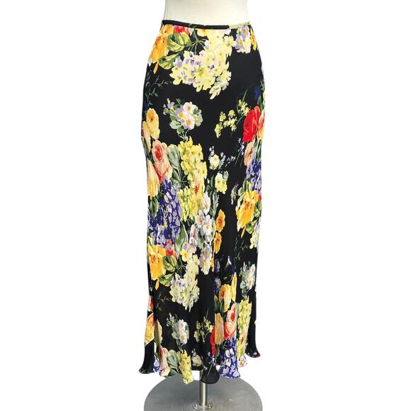 Vintage Y2K Ellen Tracy Silk Floral Maxi Skirt Size 2 Whimsygoth Cottage fairy - Picture 7 of 12